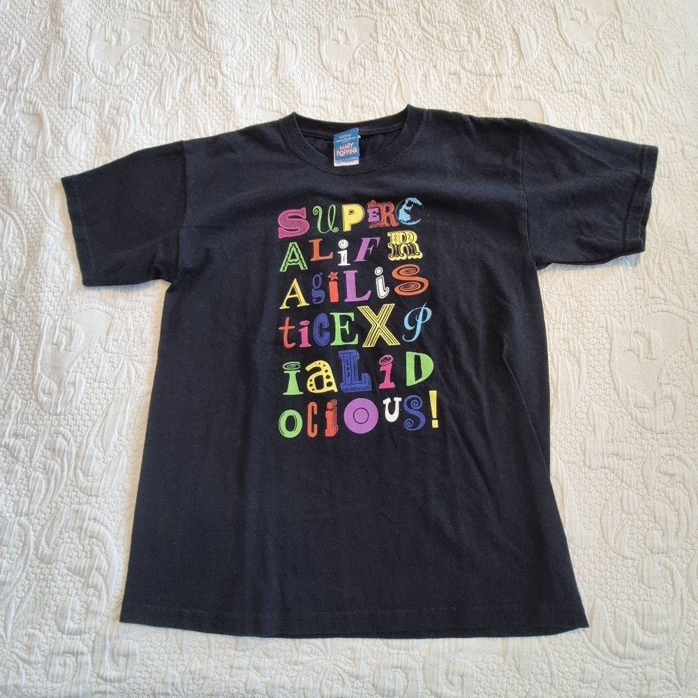 Disney Mary Poppins girls size 14 black designed short sleeve shirt VGUC
